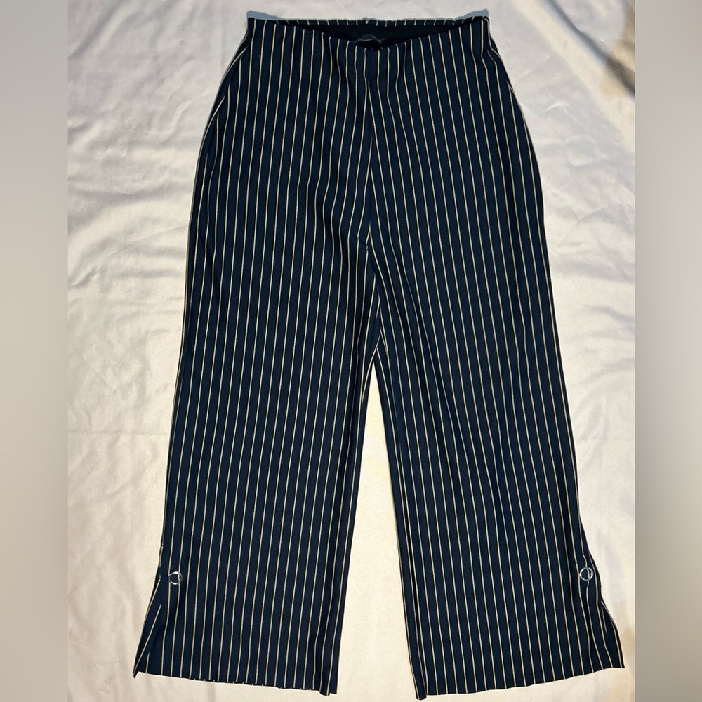 Zara navy and White Striped Capris